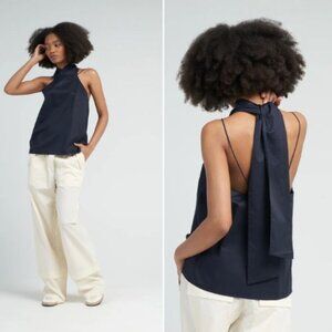 New! Tibi Dark Navy Eco Poplin Halter Top Size 6 - 51844